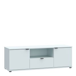 HELION Wide TV Unit Cabinet with Open Shelf, Drawer and 2 Doors - Light Grey