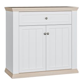 ELMRIDGE Small Sideboard with 2 Doors and 1 Drawer - White with Riva Oak