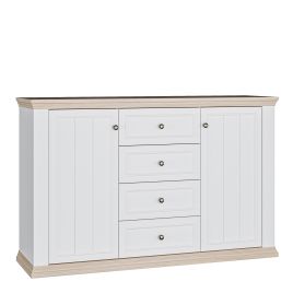 ELMRIDGE Sideboard with 4 Drawers and 2 Doors - White with Riva Oak