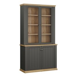 ELMRIDGE Display Cabinet with 4 Doors - Grey with Mauvella Oak