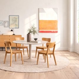 HARVINE Round Dining Table Set with 4 Roxby Dining Chairs - Oak