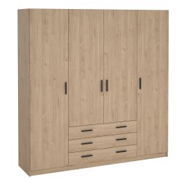 VELOCI 4 Door Wardrobe with 3 Drawers Oak - 196cm