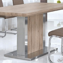 Totnes Natural Oak Effect Dining Table - Stainless Steel