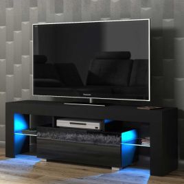Modern TV Unit with Free LED Lighting and Ample Storage 130cm - Black