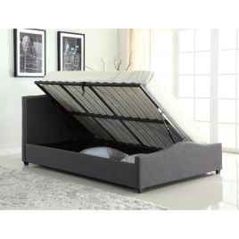 Alloway Grey Linen Ottoman Bed High-Look Slide Gass Lifted Storage - Kingsize