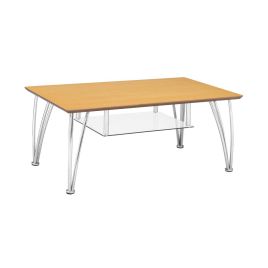 Corfe Rectangle Wooden Top Coffee Table Glass Shelf, Chrome Legs - Beech Finish