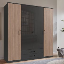FURIA 4 Door Wardrobe with 2 Drawers Grey - 180cm