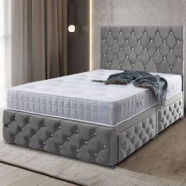 Kenisa Divan Plush Velvet Bed - Grey in 5 Sizes