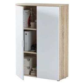Modern Oak and White Storage Cupboard with Two Doors and Shelves
