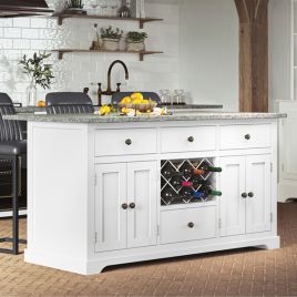 Versatile White Kitchen Island with Grey Granite Worktop