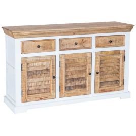 Deacon Solid Mango Wood Sideboard with 2 Doors and 3 Drawer - White and Natural Finish