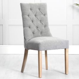 Curved Button Back Fabric Dining Chair with Oak Legs - Grey