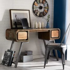 Fiona Metal Legs Unique Retro Style Wooden Computer Desk with 2 Drawers
