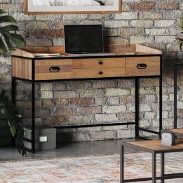 Hayley Reclaimed Wood Computer Desk with Lockable Drawer
