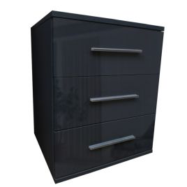 Bedside Table - WINSTEAD 3 Drawer Nightstand High Gloss Black 45cm