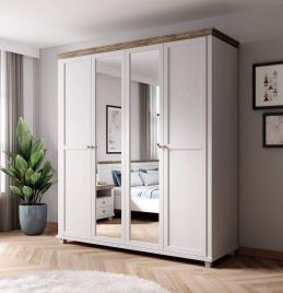 Wardrobe - EPSOM 4 Door Mirrored Wardrobe White and Oak Lefkas 200cm