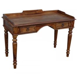 Solid Sheesham Wood Writing Desk with Two Drawers - Honey Colour