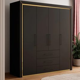 Wardrobe - ANALDA 4 Door Wardrobe Black 199cm