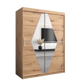 Sliding Wardrobe - SPURDLE 2 Door Mirrored Wardrobe Oak Artisan 150cm