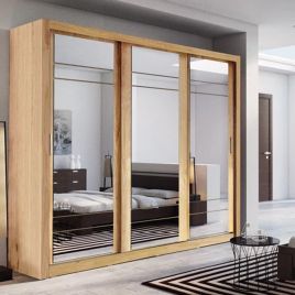 Sliding Wardrobe - IRVINE II 3 Door Mirrored Wardrobe Oak 250cm