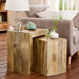 Delta Mango Wood Cube Nest Of 2 Tables - Light Wood Tone