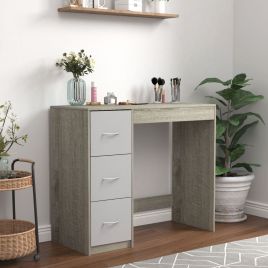 3 Drawer Wood Computer Desk Ash Grey Carcass with Grey Drawer