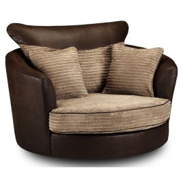 Lorraine Jumbo Cord Swivel Chair - Brown and Beige