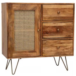 Lattice Design Mango Wood 3 Door Small Sideboard 90cm with Door - Brown