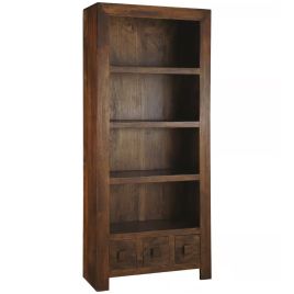 Delta Mango Wood Large Bookcase with 3 Drawers and 4 Shelves - Walnut