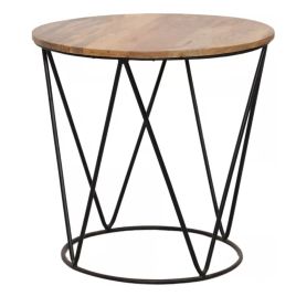 Tracey Black Industrial Mango Round Side Table - Brown