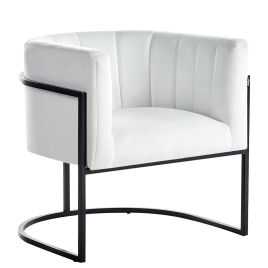 LARVIK Metal Frame Velvet Armchair - White and Black