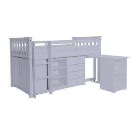 Organized Living Oroville Midi Sleeper Bunk Wooden Bed with Desk, Chest and Bookcase Grey Finish - Single Size