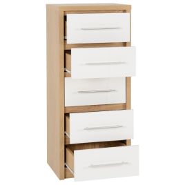 SELSEY Oak Finish Chest of Drawers - Tallboy, Medium-sized, 5 Drawers