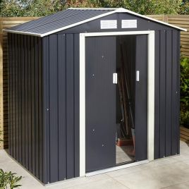 Tyson Double Sliding Door 6x4 Metal Pent Style Roof Shed - Dark Grey