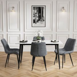 LUNERA Marble Rectangular Dining Table with 4 Chairs Set - White