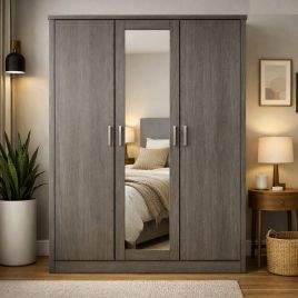 LISKEARD 3 Door Mirrored Wardrobe Grey Oak - 120cm