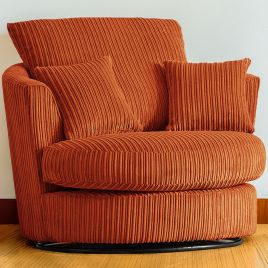 Desmond Jumbo Cord Upholstered Swivel Chair - Orange