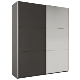 Sliding Wardrobe - WINFAIR 2 Door Mirrored Wardrobe Graphite 200cm