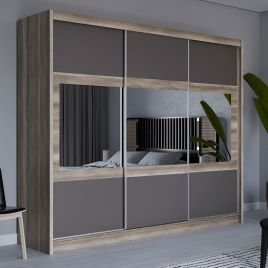 Sliding Wardrobe - WINDSOR 3 Door Mirrored Wardrobe Oak Grey 250cm