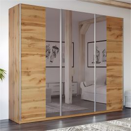 Sliding Wardrobe - LOTHIAN 3 Door Mirrored Wardrobe Oak Wotan 250cm