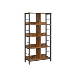 Industrial Brown 4-Layer Bookshelf with Compartment