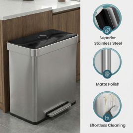 WOLSEY Dual Compartment Kitchen Recycling Bin 60L - Silver