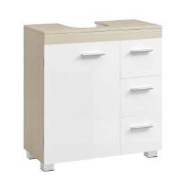ASNASY Under Sink Bathroom Cabinet with 3 Drawers - Cloud White and Natural Beige