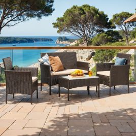 Garden Furniture Set - FIORIA Polyrattan Conversation Set for Patio Terrace - Brown