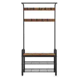 BEDACI Hall Tree with Shoe Bench - Brown and Black