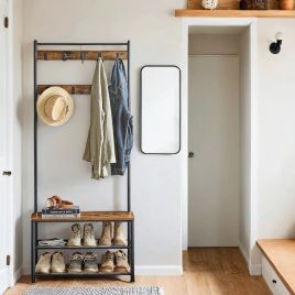 Coat Rack - TARVA Hall Tree Shoe Storage Bench - Rustic Walnut