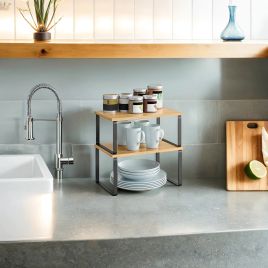 Cabinet Organizer Shelf - FINTTO Counter Shelves Set of 2 - Natural