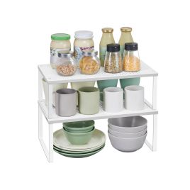 Spice Rack - ORARIA Stackable Expandable Cupboard Organizer Set of 2 - White