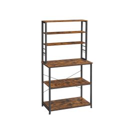 Kitchen Storage Rack - SOLRA 6 Shelves 6 Hooks 80cm Rustic Brown
