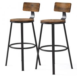 FERNLOWE Height Bar Stool with Back Set of 2 - Brown and Black